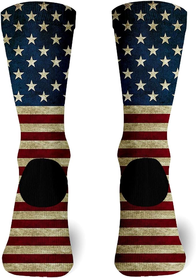 Parte trasera de los calcetines con diseño de la bandera de Estados Unidos, ideales para un estilo patriótico y moderno.