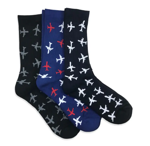 Calcetines con estampado de aviones en vuelo, perfectos para entusiastas de la aviación.