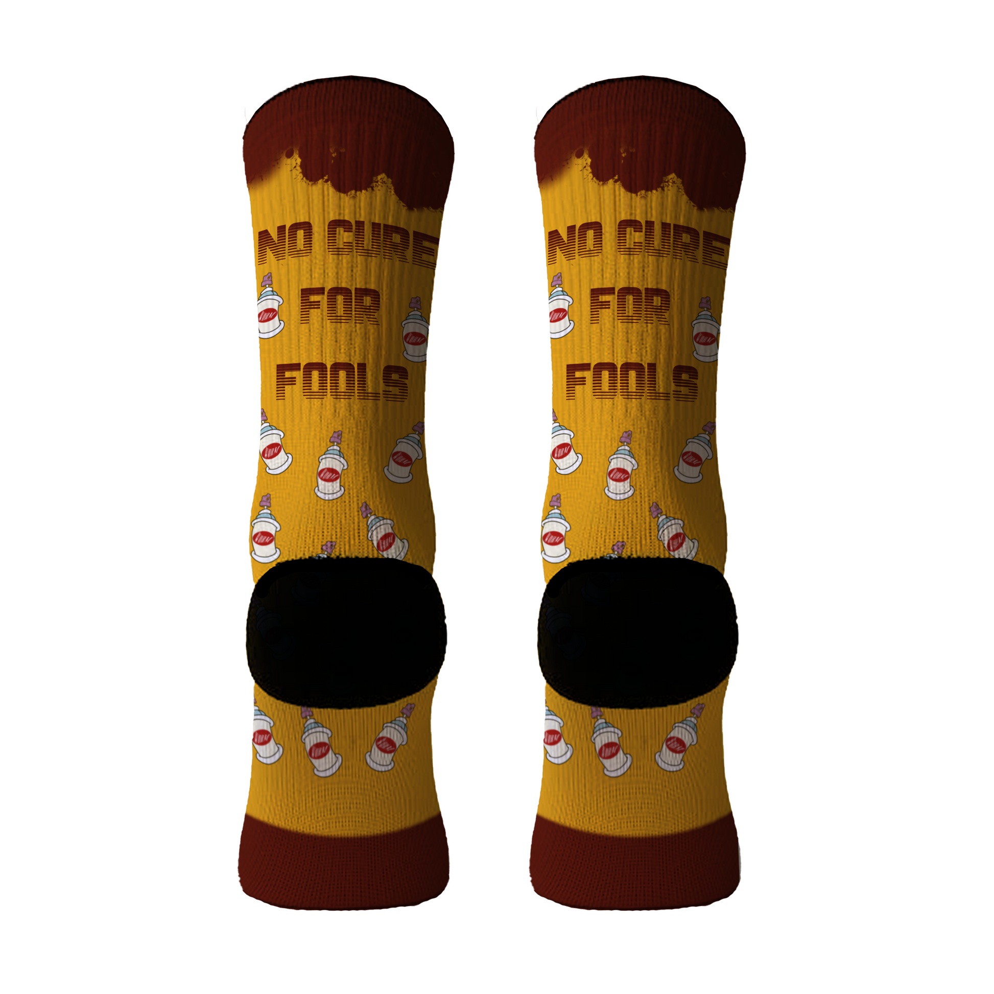 Parte Trasera Calcetines amarillos con diseño de botes de graffiti, ideales para un look urbano y desenfadado, diseño del tatuador Gusano.