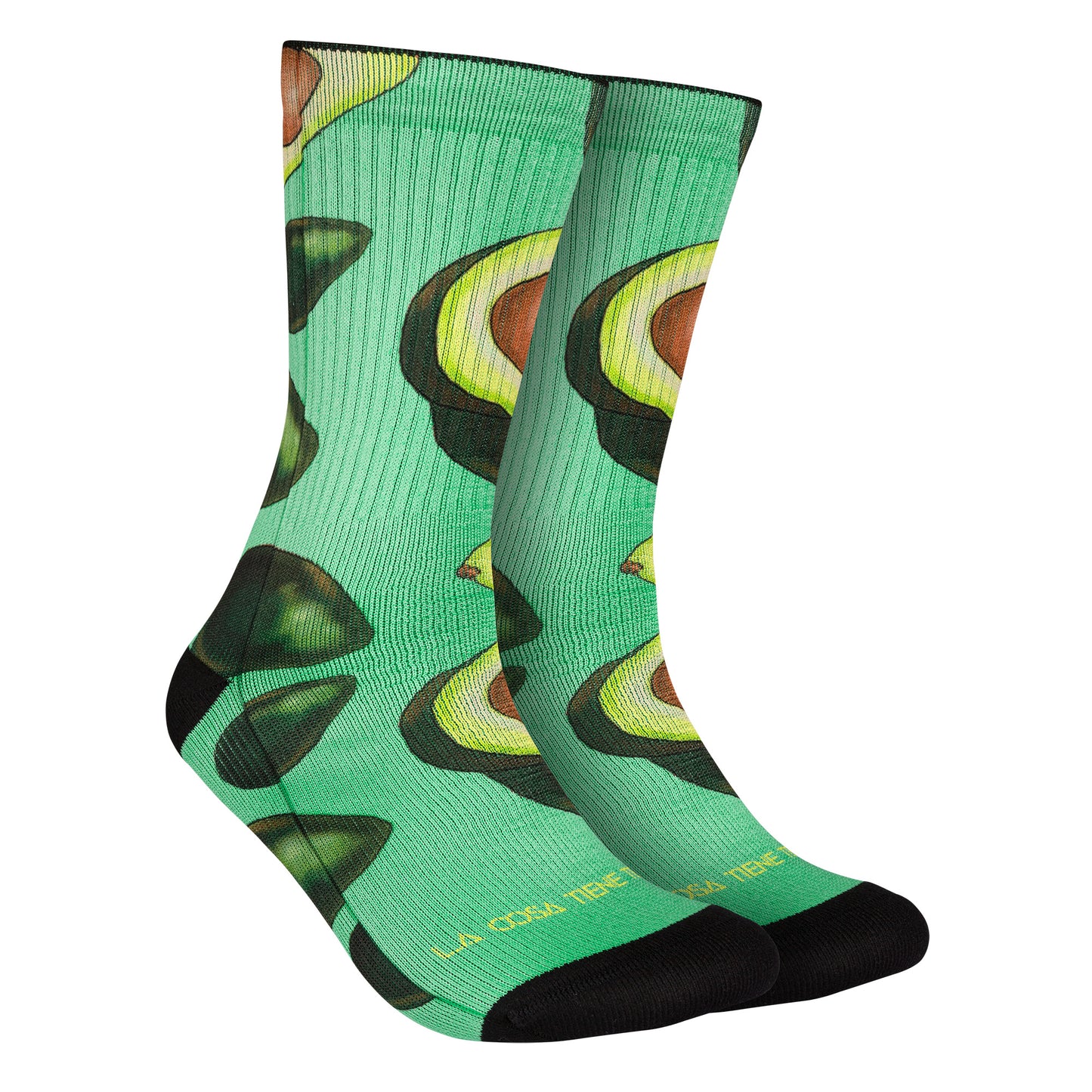 Calcetines verdes con estampado de aguacates, ideales para amantes de esta fruta y de la moda divertida.