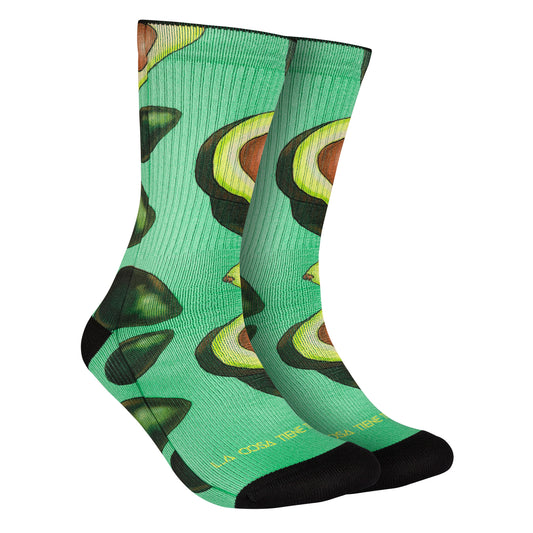 Calcetines verdes con estampado de aguacates, ideales para amantes de esta fruta y de la moda divertida.