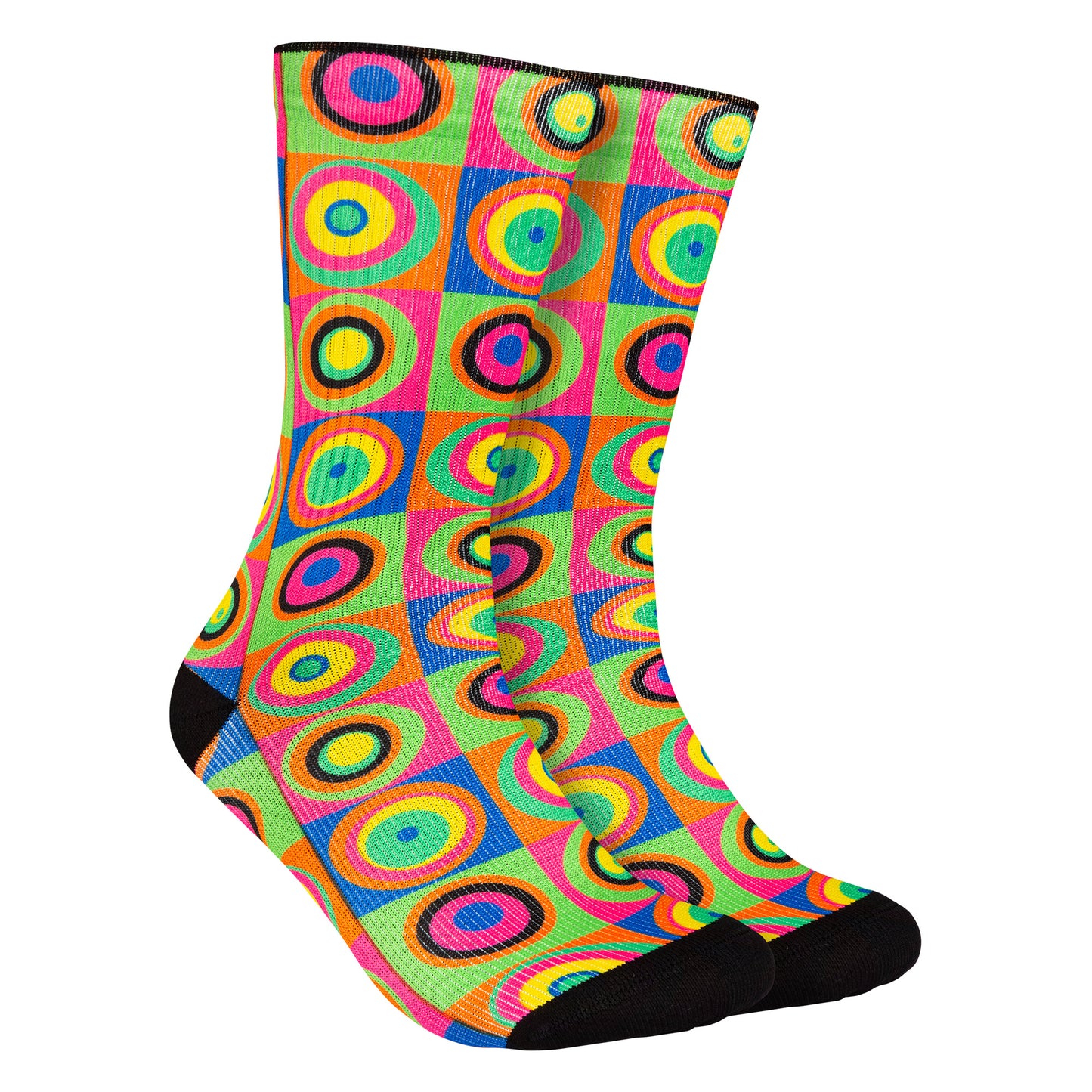 Calcetines con patrones de círculos multicolores, perfectos para añadir un toque artístico a tu look.