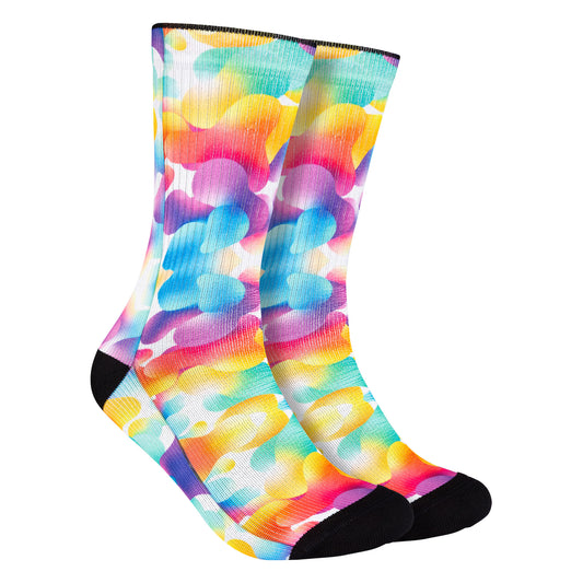 Calcetines con patrones de múltiples colores, ideales para añadir alegría a tu vestimenta.