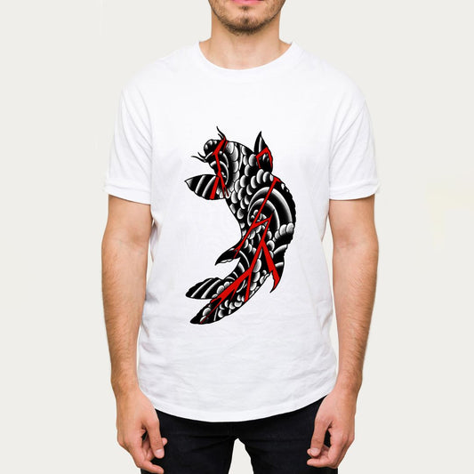 Parte Delantera Camiseta Blanca Pez Koi by Rayo Tattoo