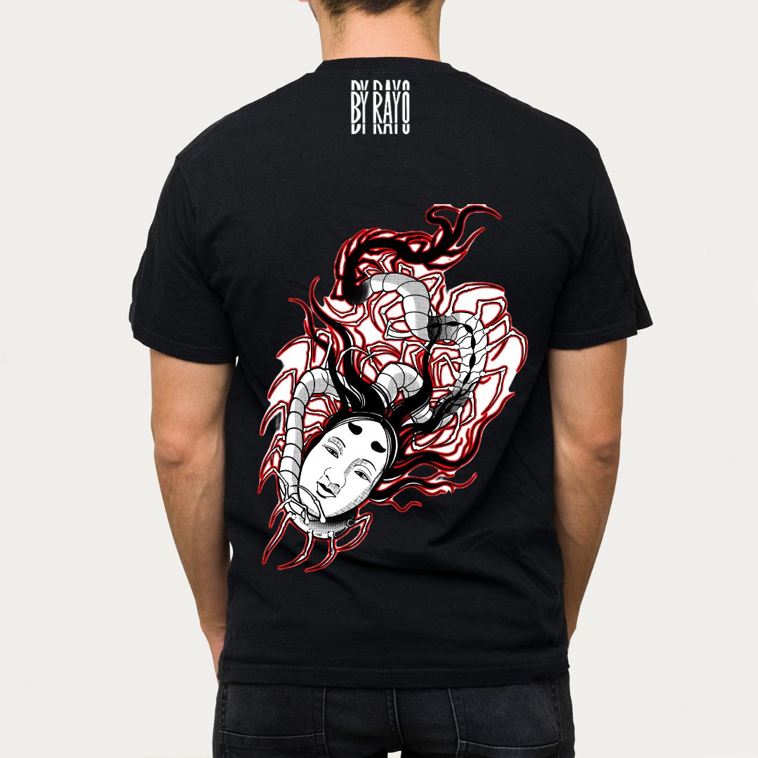 Parte Trasera Camiseta Negra Oni Ciempies - Hombre Con Pasamontañas by Rayo Tattoo