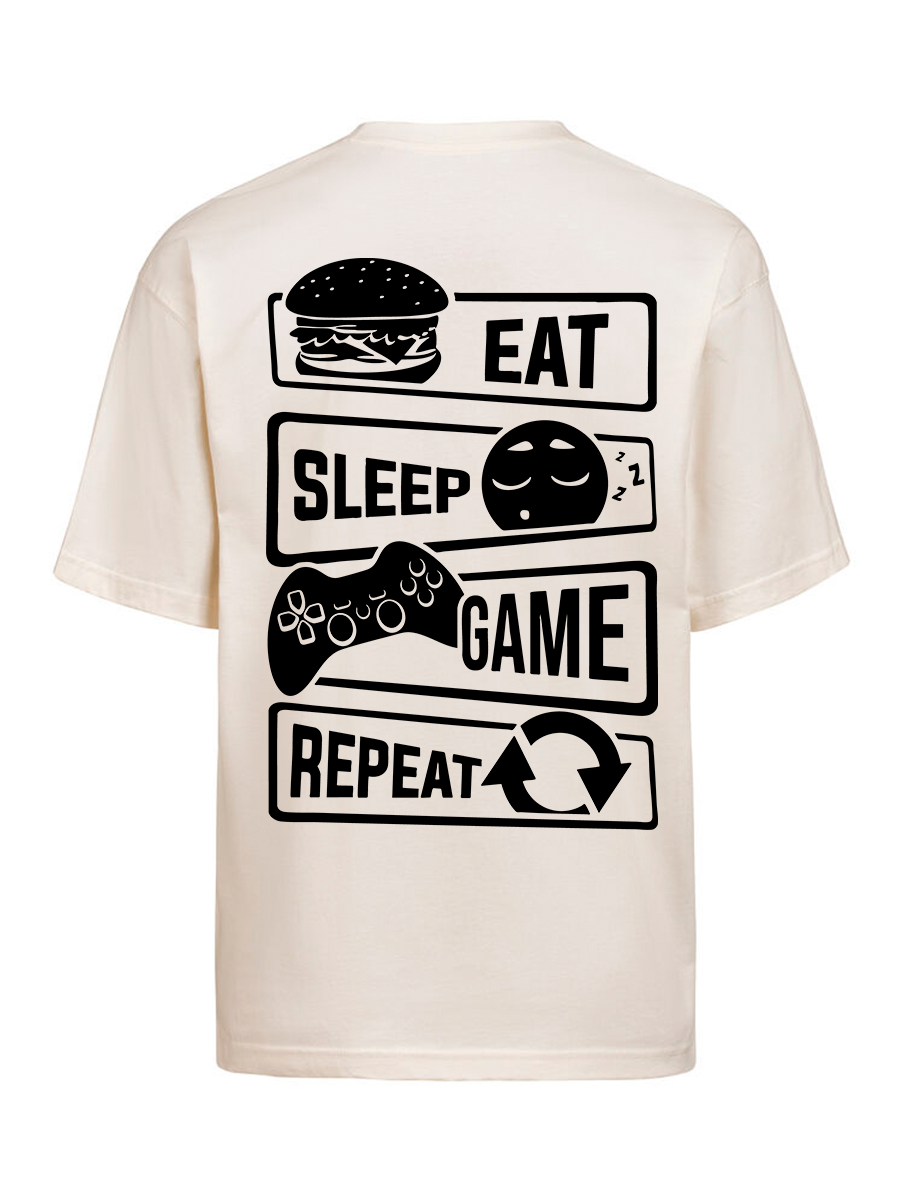 CAMISETA - eat, sleep, game blanco