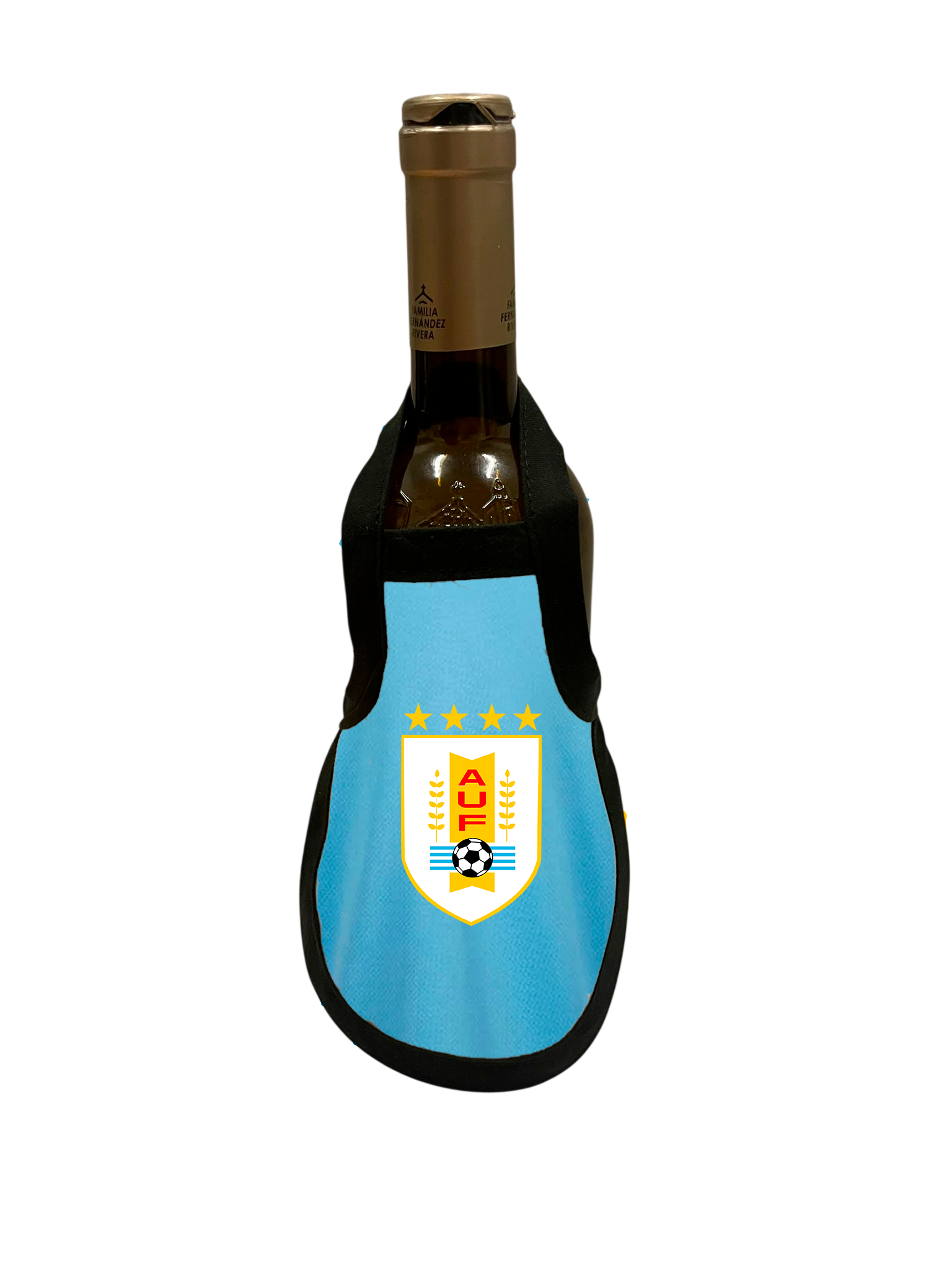 Pack de 4 Delantales Decorativos para Botella de Vino – Selección Uruguaya de Fútbol (La Celeste / Los Chárruas)