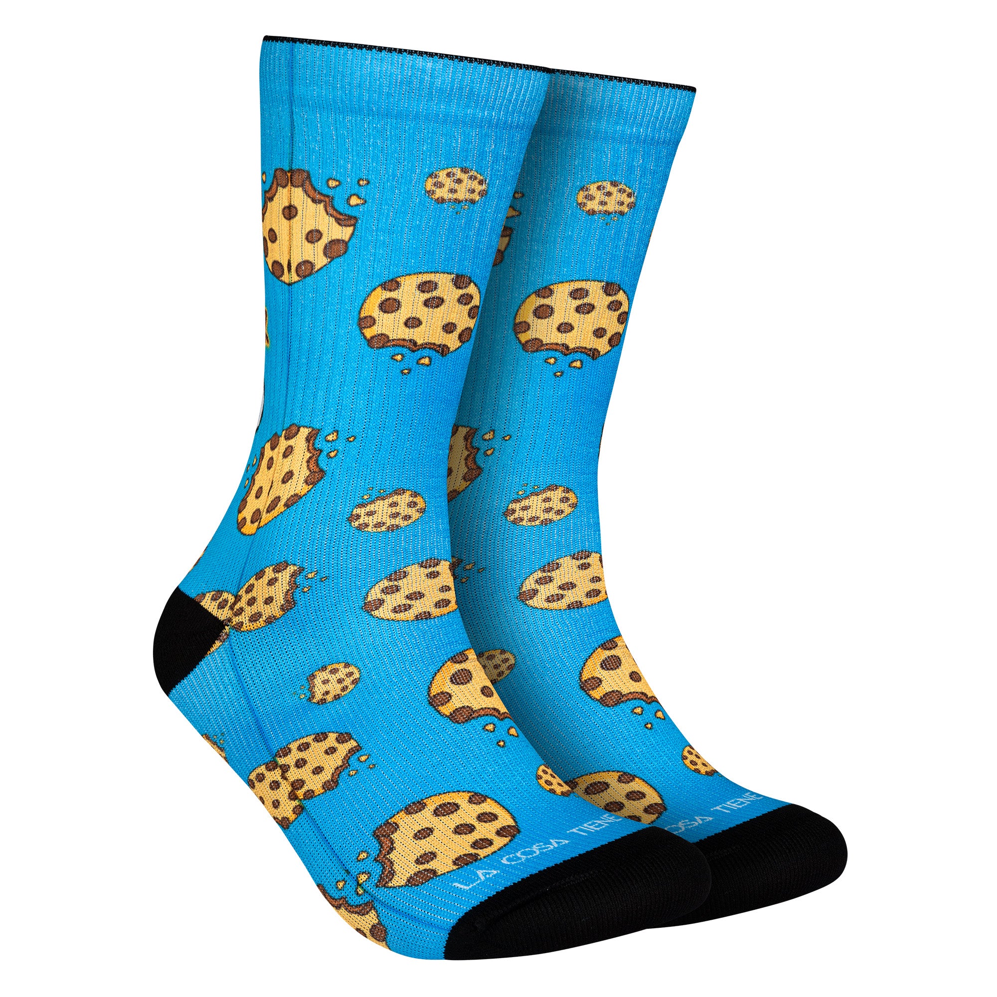 Calcetines azules con diseño del monstruo de las galletas, ideales para añadir un toque divertido a tu atuendo.